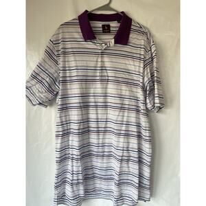 Tailorbyrd White Purple Blue Pink Striped Polo Golf Shirt 2XLT 100% Cotton